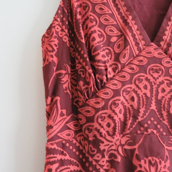 ANTHROPOLOGIE PILCRO Crimson Cotton Pilcro Burnout V-Neck Velvety Dress - Size 4 - Picture 6 of 16